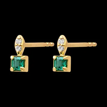 Soléane Ohrringe – 9-karätiges Gelbgold mit synthetischen Smaragden und Diamanten