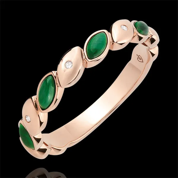 Trauring Felicitas - Malachit und Diamanten - 375er Roségold