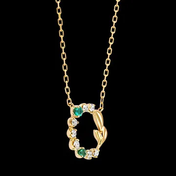 Florelia Collier – 9 karaat geelgoud, smaragden en synthetische diamanten