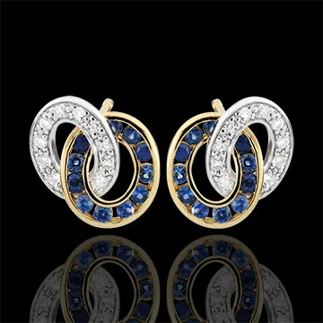 Oorbellen Duorama - Saffier en Diamant - 9 karaat witgoud en geelgoud