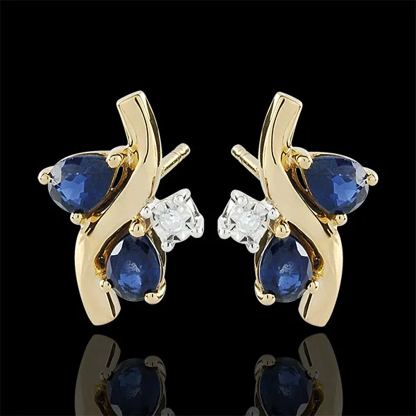 Oorbellen Alegria - Saffier en Diamant - 9 karaat geelgoud
