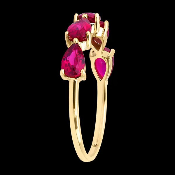 Alura Ring – 9 karaat geelgoud en synthetische robijnen
