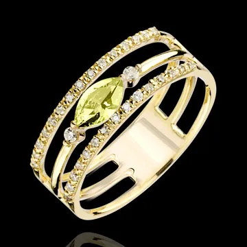 Ring Oriëntale Uitstraling - groot model - peridot en Diamanten - 9 karaat geelgoud