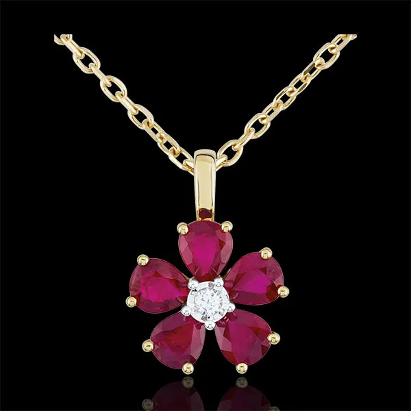 Hanger Maria Flora - robijn - 9 karaat geelgoud