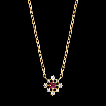 Rubisca Ketting – 9 karaat geelgoud, robijn en synthetische diamanten