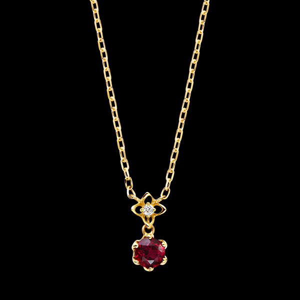 Rubelya Ketting – 9 karaat geelgoud, synthetische robijn en diamant
