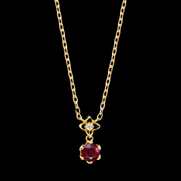 Rubelya Ketting – 9 karaat geelgoud, synthetische robijn en diamant