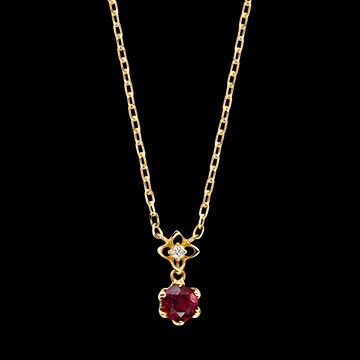 Rubelya Ketting – 9 karaat geelgoud, synthetische robijn en diamant