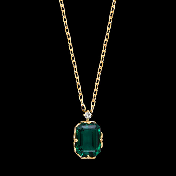Elise Collier – 9 karaat geelgoud, synthetische smaragd en diamant