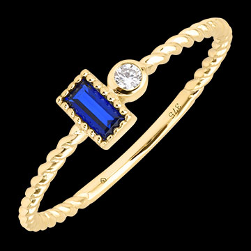 Maelis Ring – 9 karaat geelgoud, synthetische saffier en diamant