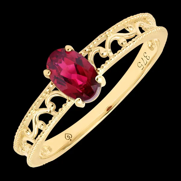 Caliste Ring – 9 karaat geelgoud, synthetische robijn