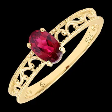 Caliste Ring – 9 karaat geelgoud, synthetische robijn