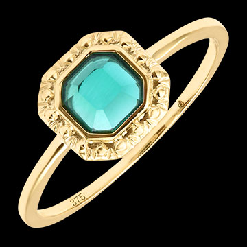 Irène ring – 9 karaat geelgoud, synthetische smaragd