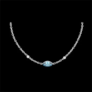 Halsketting Oriëntale Uitstraling - groot model - Blauwe Topaas en Diamanten - 9 karaat witgoud
