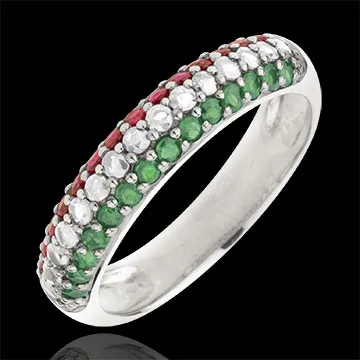Ring Italiaanse vlag - Goud Diamant en edelstenen - 9 karaat witgoud
