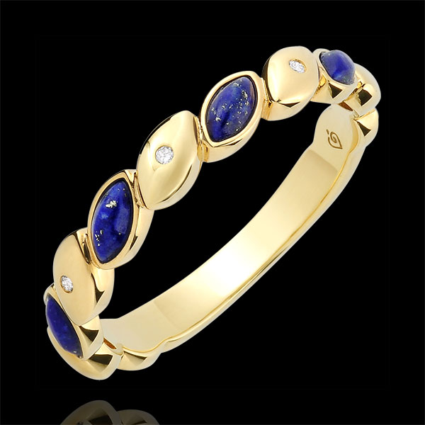Trouwring Félicité - Lapis Lazulis met Diamanten -18 karaat geelgoud