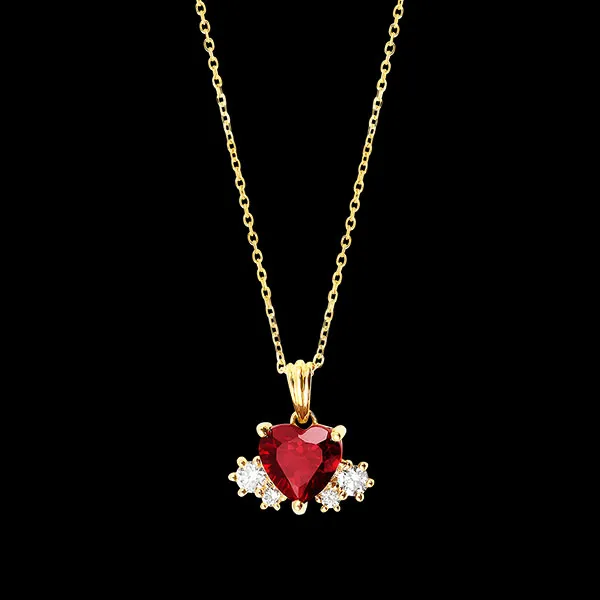 Carmine Ketting – 9-karaats Geelgoud met Diamanten en Synthetische Robijnen