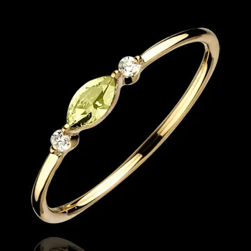 Inel Privire din Orient - model mic - peridot şi diamante - aur galben de 9K