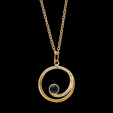 Colier Serenna – Aur galben de 9 carate, safir și diamante sintetice