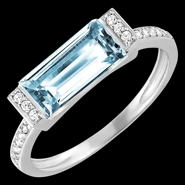 Inel Pasăre din Paradis - Fermecată - aur alb de 9 carate, topaz și diamante