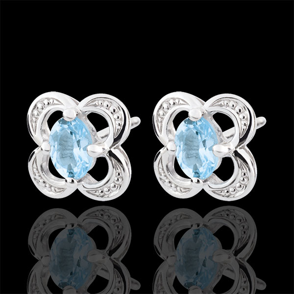 Cercei Mini Flora - topaz - aur alb de 9K