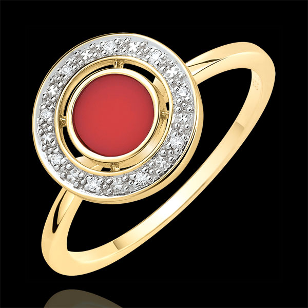 Inel Beatitudine - Cornalină şi diamante - Aur galben de 18K