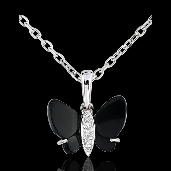 Colgante Claroscuro - Mariposa de Ónice - oro blanco 9 quilates 