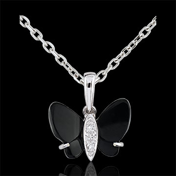 Colgante Claroscuro - Mariposa de Ónice - oro blanco 9 quilates 