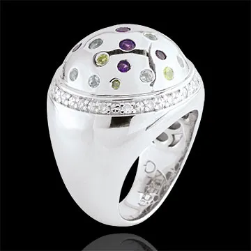 Anillo Bola Misteriosa - Plata, diamantes y perdras finas 