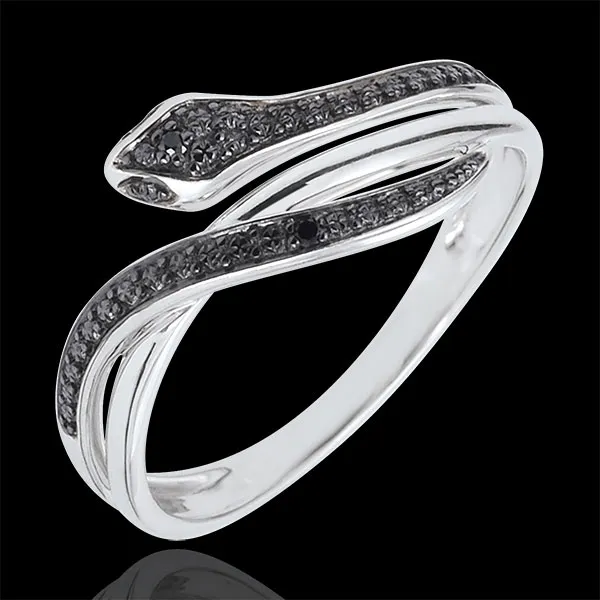 Anillo Paseo Soñado - Serpiente Hechizante - oro blanco 18 quilates y diamantes negros