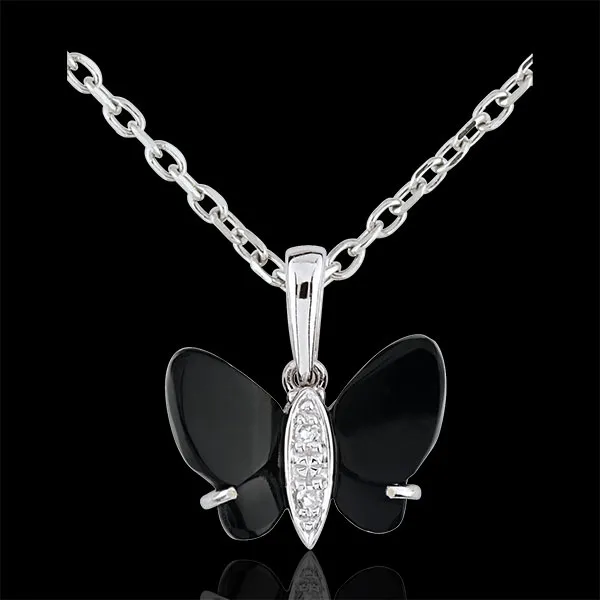 Ciondolo Chiaroscuro - Farfalla in Onice - Oro Bianco - Diamanti