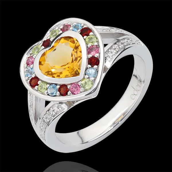 Anello Cuore delle Meraviglie - Argento - 16 Diamanti - Pietre dure - 1.67 carati