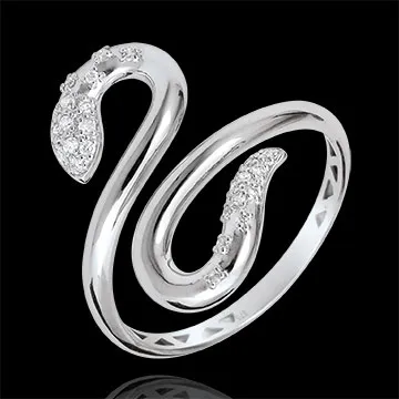 Anello Passegiata Immaginaria - Serpente Amore - Oro bianco e Diamante - 9 carati