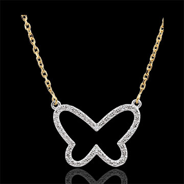 Collana Passeggiata Immaginaria - Farfalla Nuvola - due ori - 9 carati - Diamanti - 0.256 carati