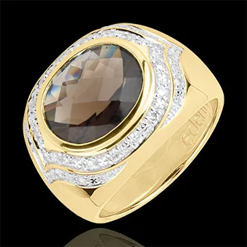 Anello Horus Quarzo fumé - Argento - Diamanti - Pietre dure - 3.98 carati