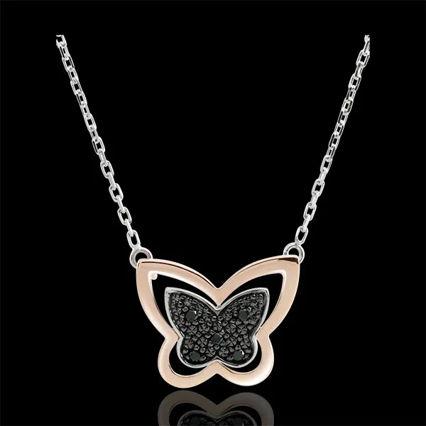 Collana Passeggiata Immaginaria - Farfalla Lunare - Oro rosa - 9 carati - Diamanti neri