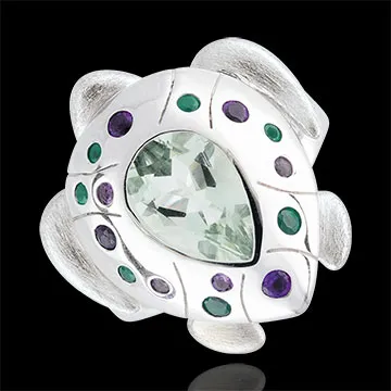 Anello Passeggiata Immaginaria - Tartaruga Oceanica - Argento - Pietre dure