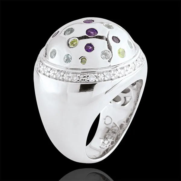 Anello Sfera Misteriosa - Argento, Diamanti e Pietre dure - 1.43 carati