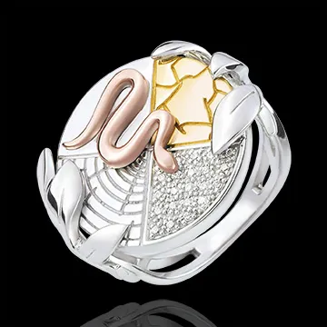 Anello Genesi - Spirito della Terra - Oro bianco e Oro giallo - 18 carati - Diamanti