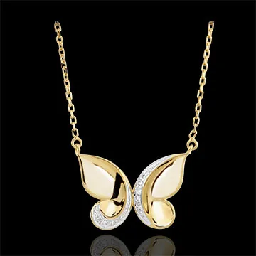 Collana Passeggiata Immaginaria - Farfalla a cascata - Oro giallo e Oro bianco - 9 carati - Diamanti