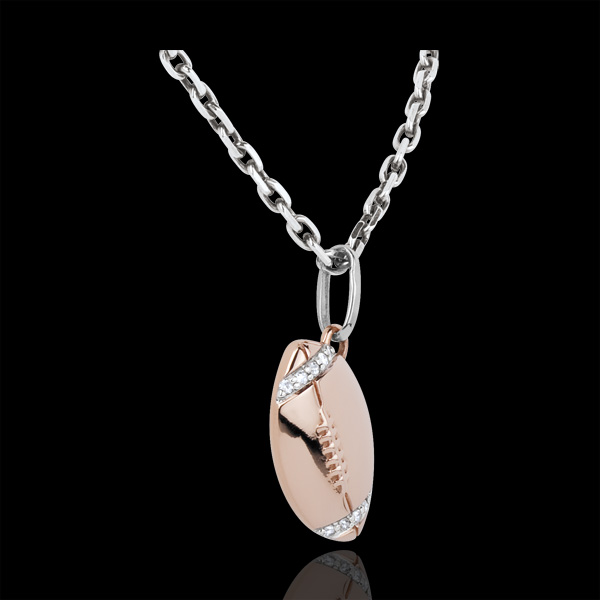 Pendant Rugby Ball - Pink gold and diamonds