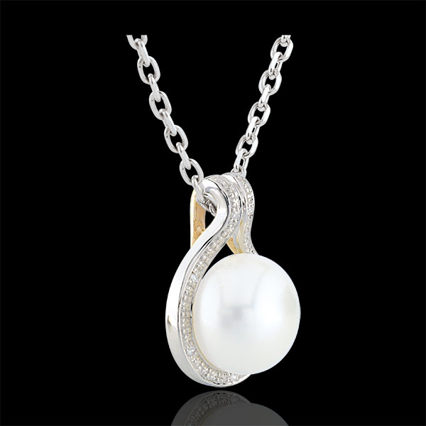 Pendentif Adélie - perles et diamants - or blanc 9 carats