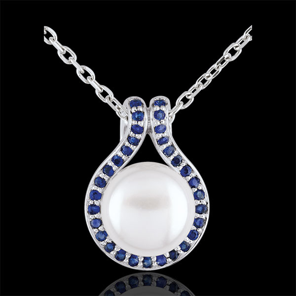 Pendentif Adélie - perles et saphirs - or blanc 9 carats