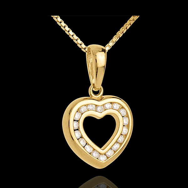 Pendentif coeur en abyme - or jaune 18 carats pavé - 0.25 carat - 18 diamants