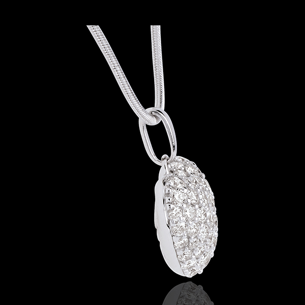 Pendentif coeur pavé or blanc 18 carats et belière (GM - 1.04 carat - 50 diamants