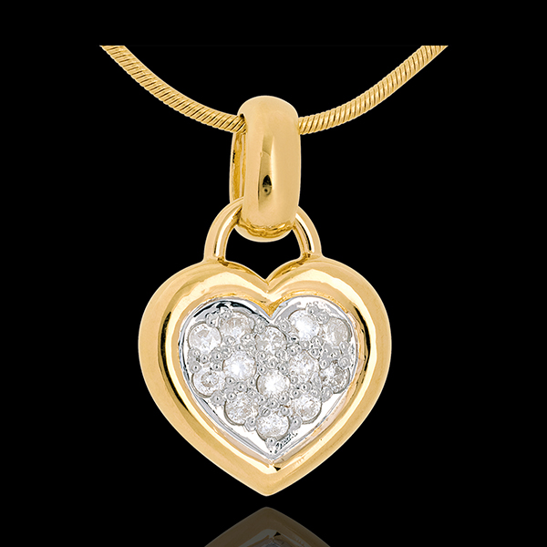 Pendentif coeur pavé or jaune 18 carats - 0.26 carat - 13 diamants