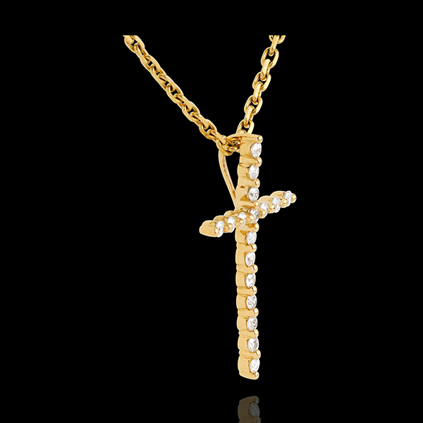 Pendentif croix pavée or jaune 18 carats - 17 diamants