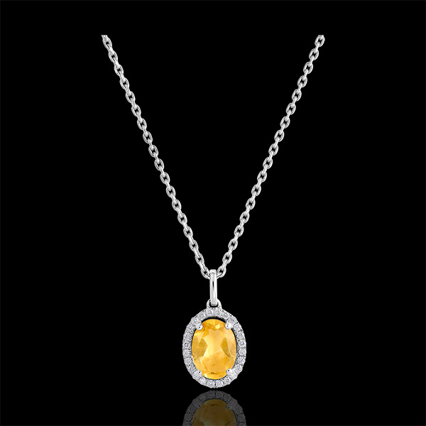 Pendentif Eternel Edelweiss - Anaé - or blanc 18 carats - Citrine et diamants