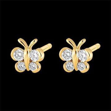 Stud Earrings - My sweet Butterfly - yellow gold 9 carats and diamonds