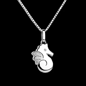 Beautiful seahorse - large model - white gold - 9 carat